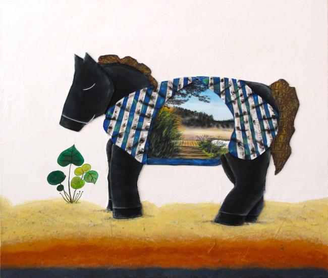 박현 'New Vista Foal' 72.7x72.7cm mixed media 2024